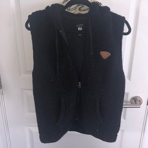 Billabong Black Fuzzy Hooded Vest size Large